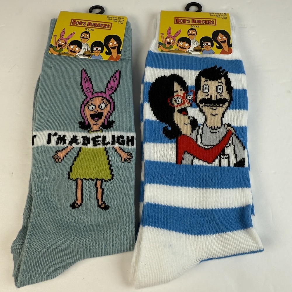 NWT Bobs Burgers - 2 Sets Of Crew Socks Shoe Size 6.5-12, Louise, Linda & Bob
